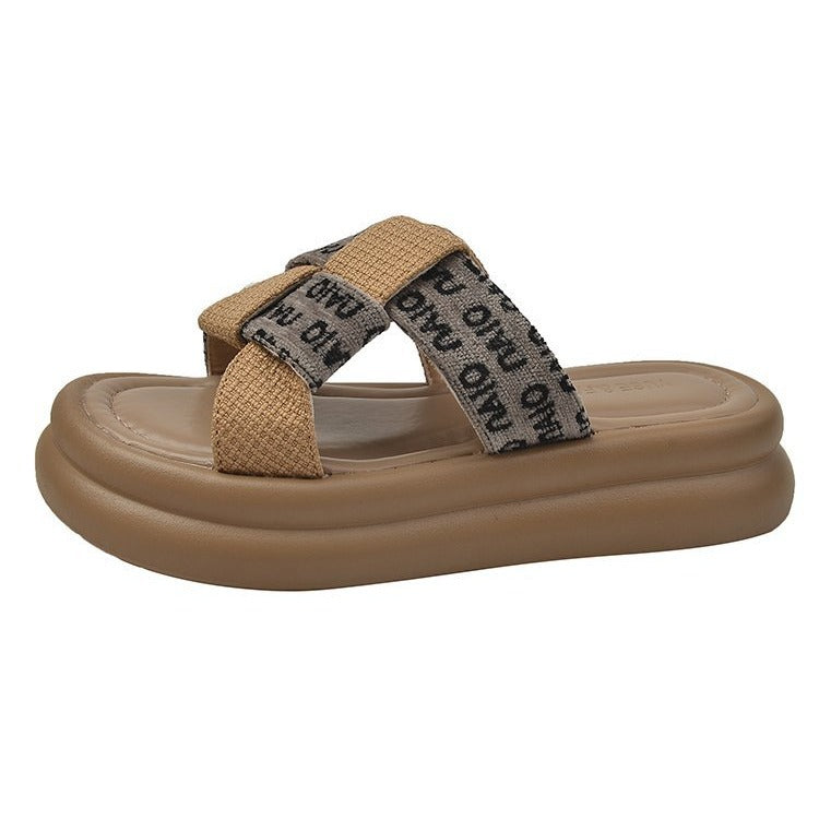 Damen modische Slide-Pantoletten mit komfortablem Fußbett und elastischen Riemen EB