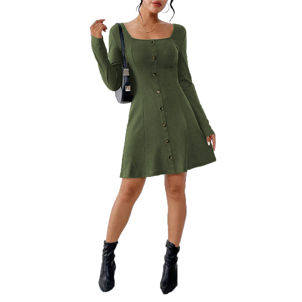 Damen ausgestelltes Strick‑Korsagenkleid mit durchgehender Knopfleiste, Square‑Neck und figurformenden Teilungsnähten Eichborn Berlin