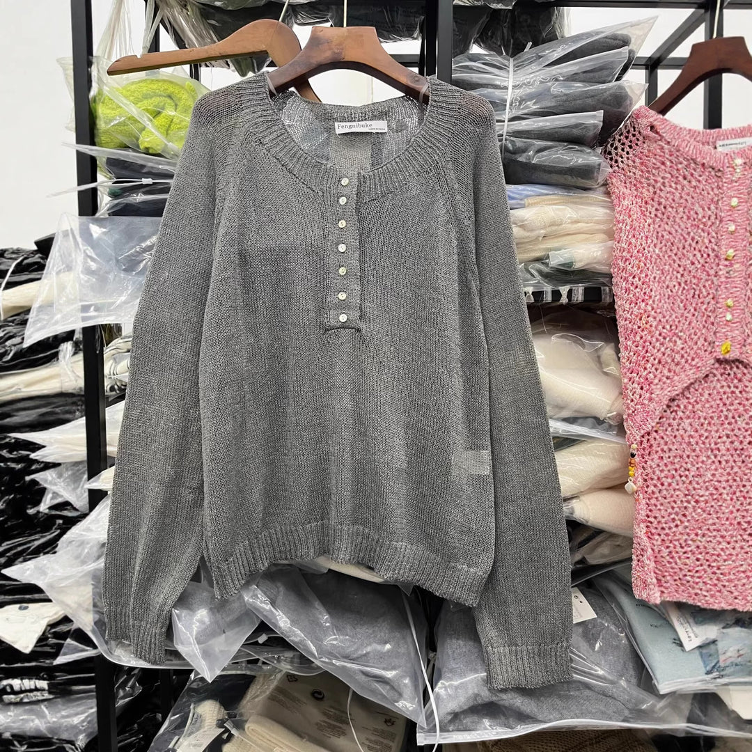 Damen lässiger Pullover mit Knopfdetails EB