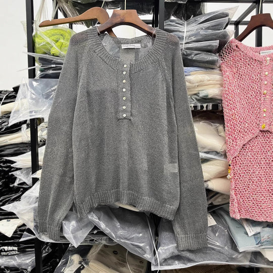Damen lässiger Pullover mit Knopfdetails EB