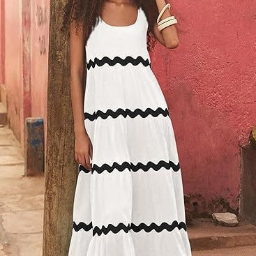 Damen Maxikleid mit Wellenmuster und lockerer Passform EB