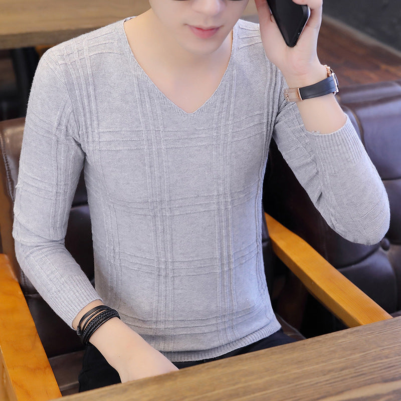 Herren Langarm-Pullover mit modernem Rippmuster und V-Ausschnitt EB