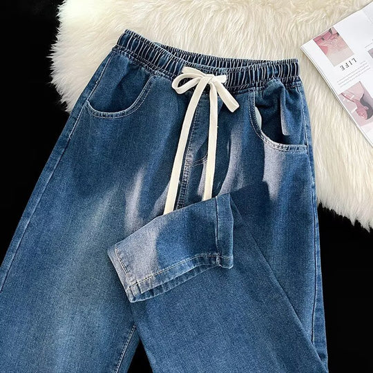 Damen lässige Denim-Hose mit elastischem Bund und praktischen Eingrifftaschen EB