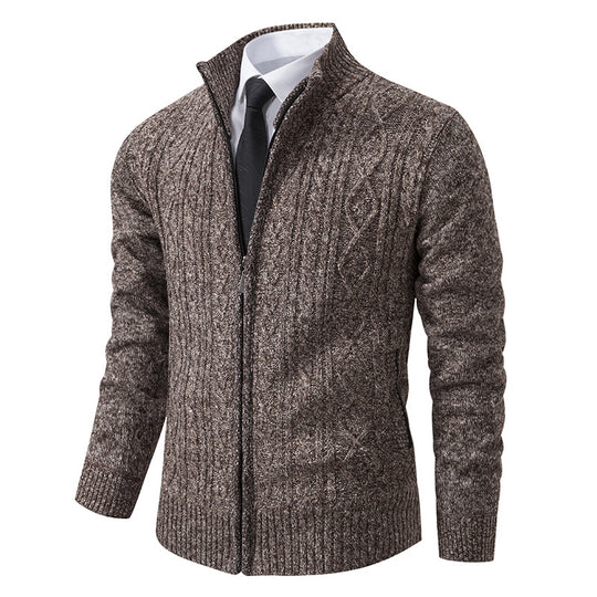 Herren Strickjacke mit Stehkragen und strukturierter Musterung EB