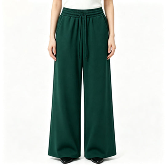 Damen nan weite High-Waist Loungehose mit elastischem Bund, Kordelzug und fließendem Jersey EB