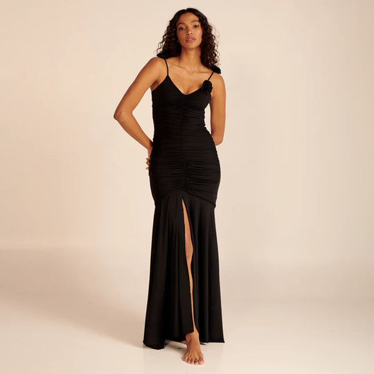 Damen Wickelkleid mit raffinierten Falten und verspielt Blumendetails EB