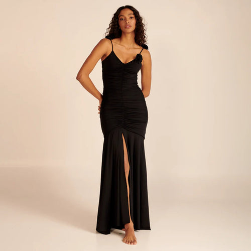 Damen Wickelkleid mit raffinierten Falten und verspielt Blumendetails EB