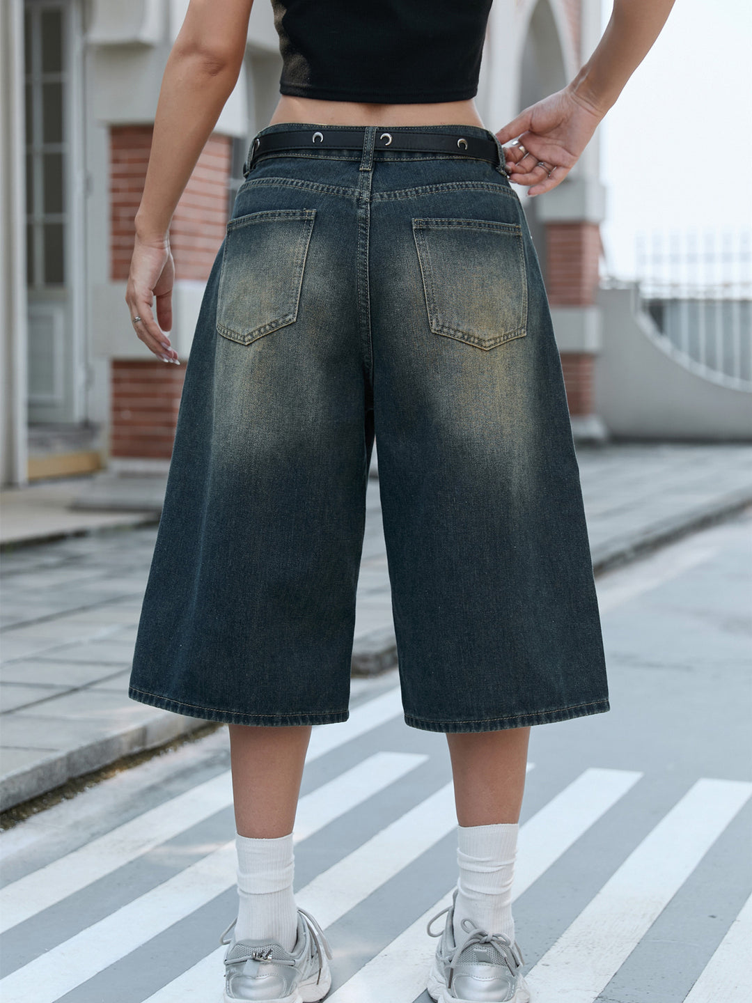 Damen Weite Denim-Culotte mit modischer Nackenbindung EB