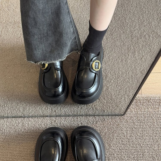 Damen moderne Chunky Loafers mit dekorativer Schnalle und rutschfester Sohle EB