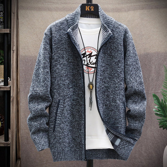 Herren Strickjacke mit Stehkragen und Taschen EB