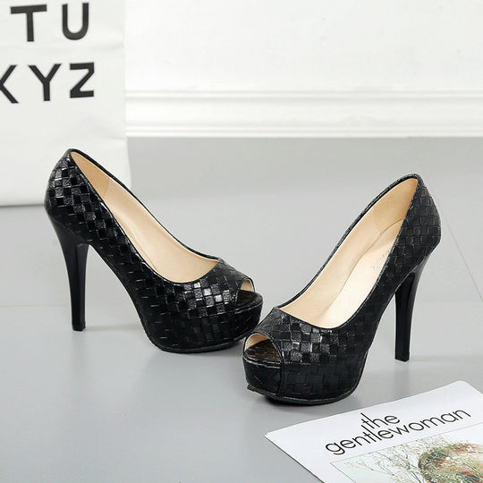 Damen Peep-Toe High Heels mit dekorativem geflochtenem Design und hohem Stiletto-Absatz EB