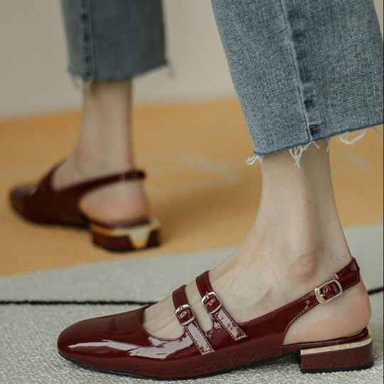 Damen Sling-Ballerinas mit doppeltem Riemchen und komfortablem Blockabsatz EB
