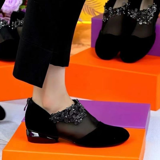Damen Elegante Ballerinas mit floralem Design und durchscheinendem Einsatz EB