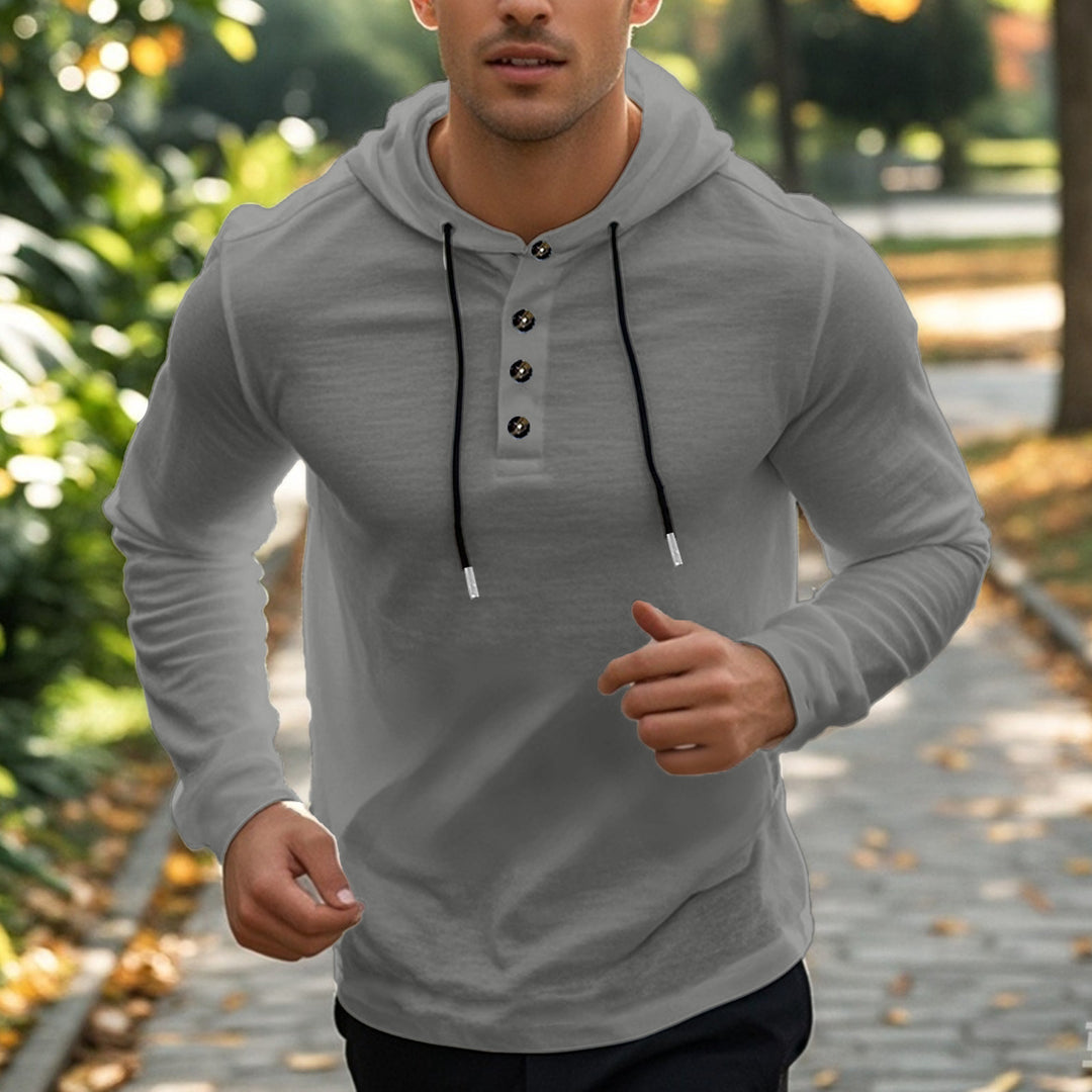 Herren Sportliches Kapuzenoberteil aus atmungsaktivem Material mit Knopfleiste EB