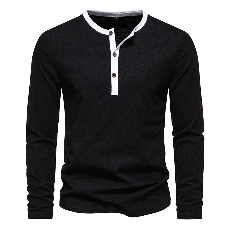 Herren langärmliges Henley-Shirt mit kontrastierendem Kragen EB