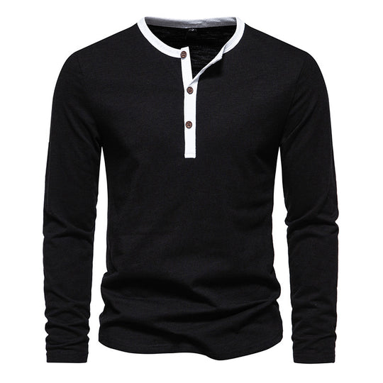 Herren langärmliges Henley-Shirt mit kontrastierendem Kragen EB