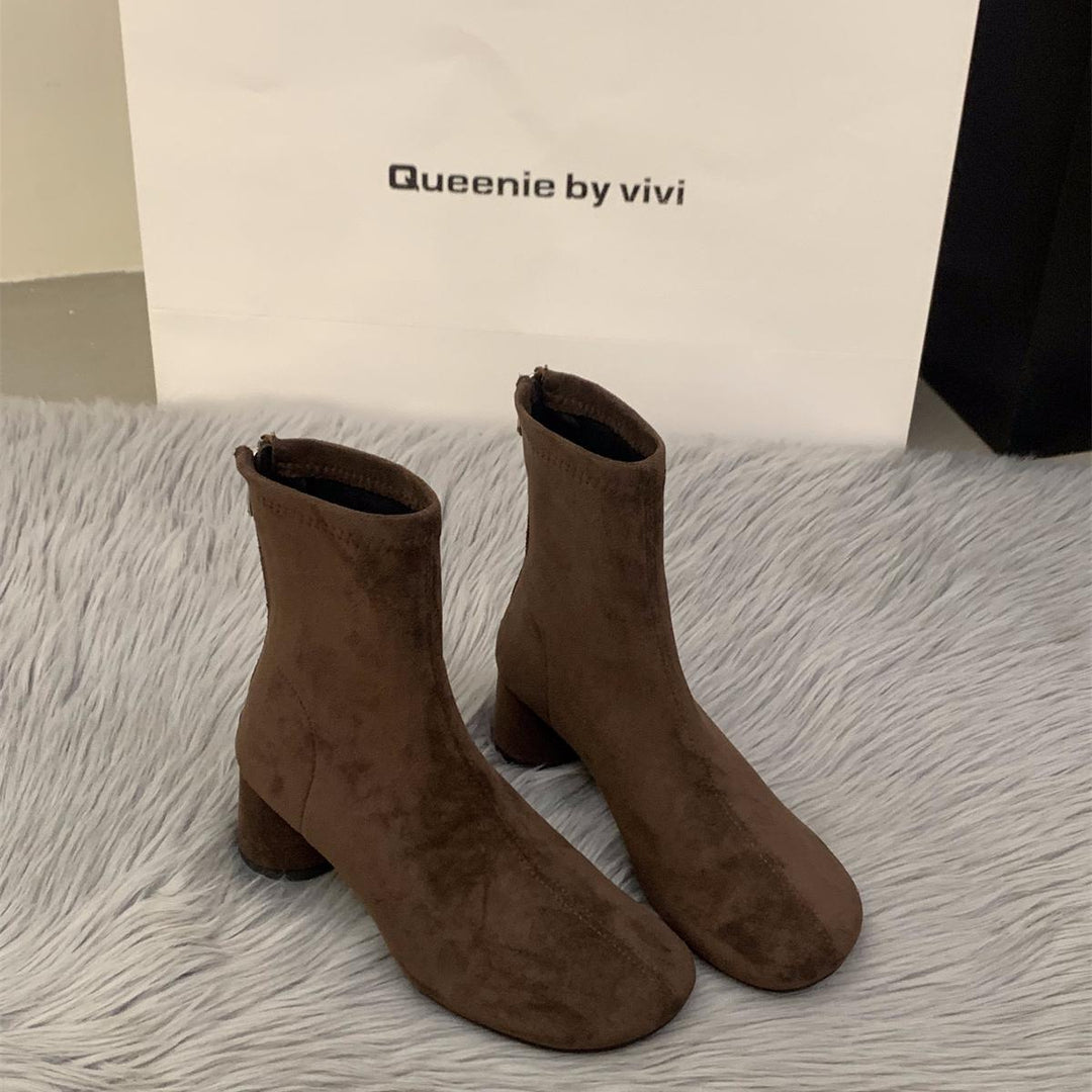 Damen Elegante Stiefeletten mit modischem Blockabsatz und Reißverschluss EB