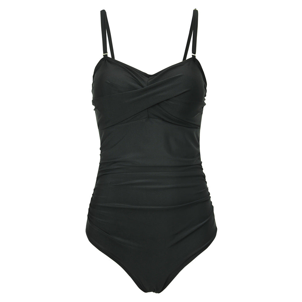 Damen Einteiliger Wickel-Badeanzug mit Streifenmuster EB