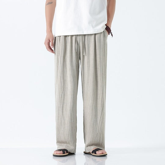 Herren nan weite Leinenhose mit verstellbarem Tunnelzugbund, lässiger Bundfaltenoptik und seitlichen Eingrifftaschen EB