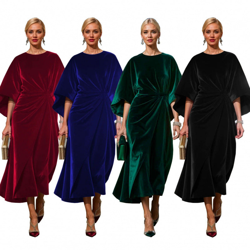 Damen Abendkleid im eleganten Samt-Design mit voluminösen Ärmeln und taillierter Silhouette EB