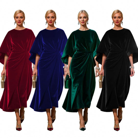 Damen Abendkleid im eleganten Samt-Design mit voluminösen Ärmeln und taillierter Silhouette EB