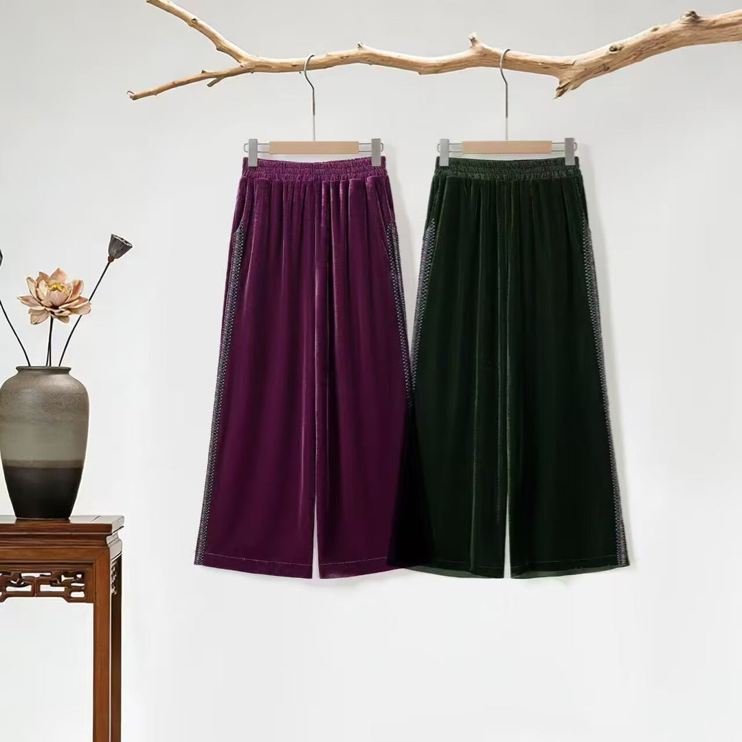 Damen Palazzo-Hose aus luxuriösem Samt mit seitlichen Glitzerelementen EB