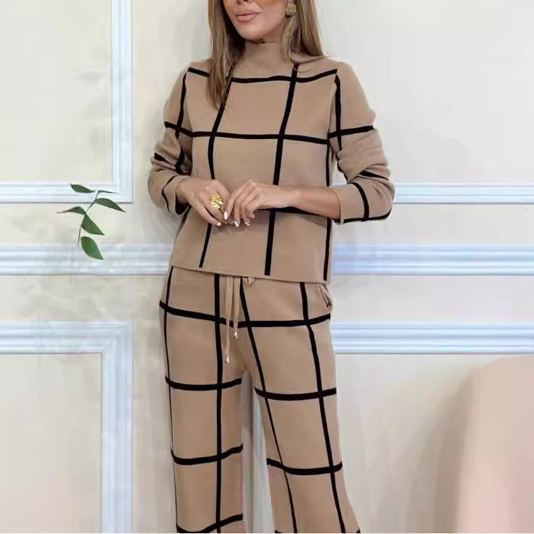 Damen Elegantes Strick-Loungewear-Set mit grafischem Muster EB