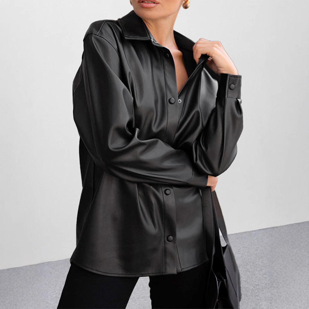 Damen Kunstleder Hemdbluse EB