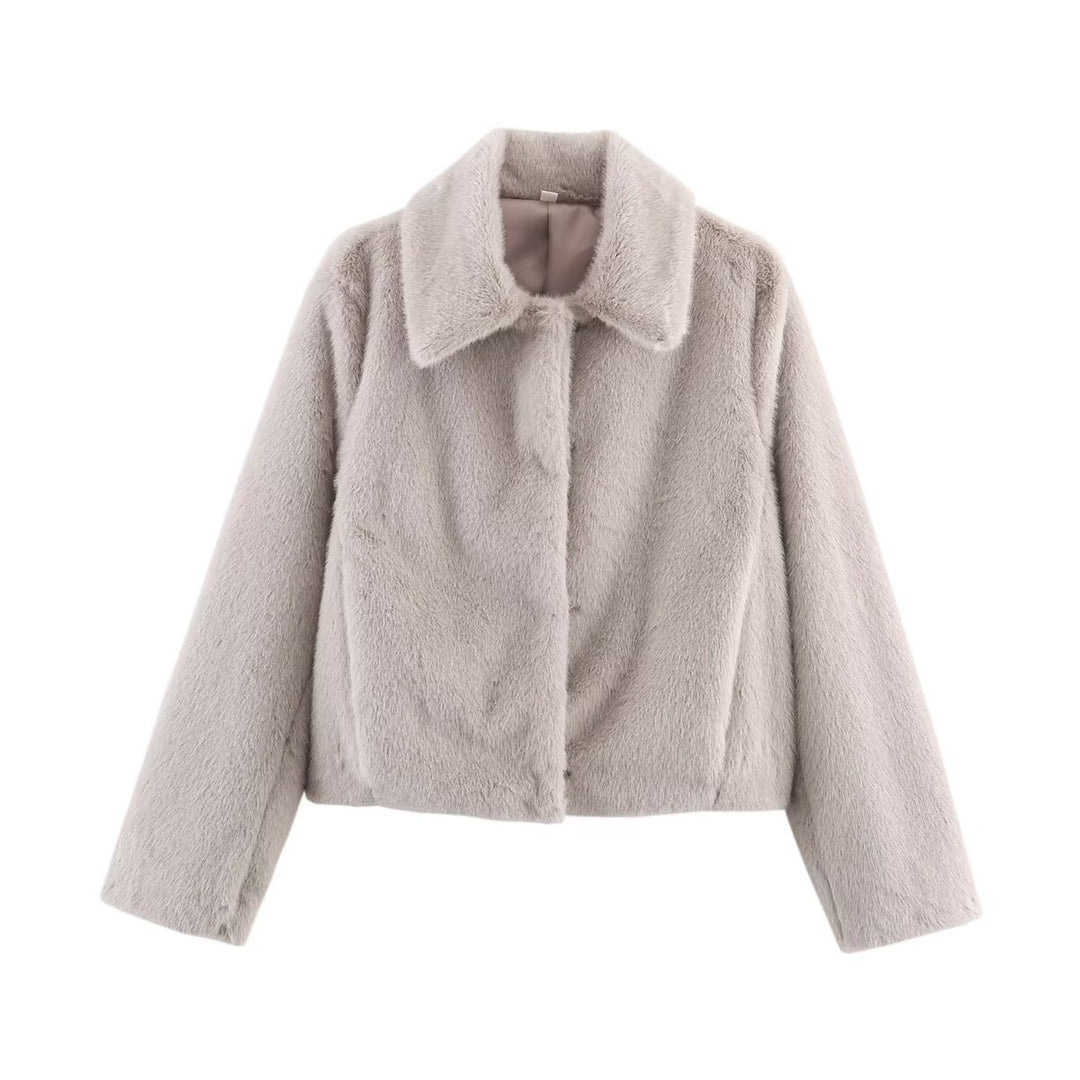 Damen nan kurz geschnittene Kunstfelljacke mit Umlegekragen, weichem Innenfutter und cooler Cropped-Silhouette EB