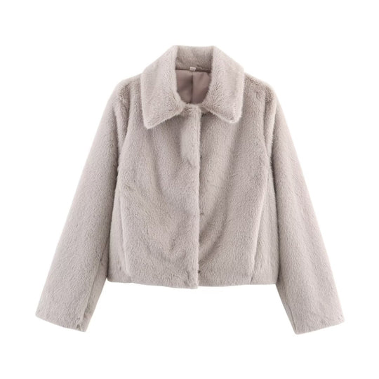Damen nan kurz geschnittene Kunstfelljacke mit Umlegekragen, weichem Innenfutter und cooler Cropped-Silhouette EB