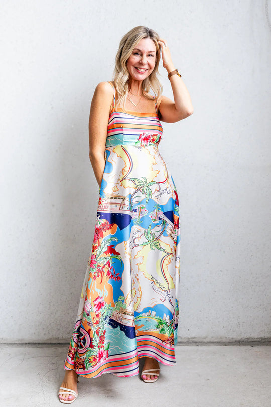 Damen Maxi-Kleid mit aufregendem Grafikdruck und verspieltem Design EB