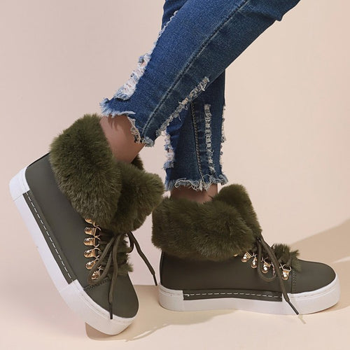 Damen Flauschige Sneakers mit Warmfutter und modischer Schnürung EB