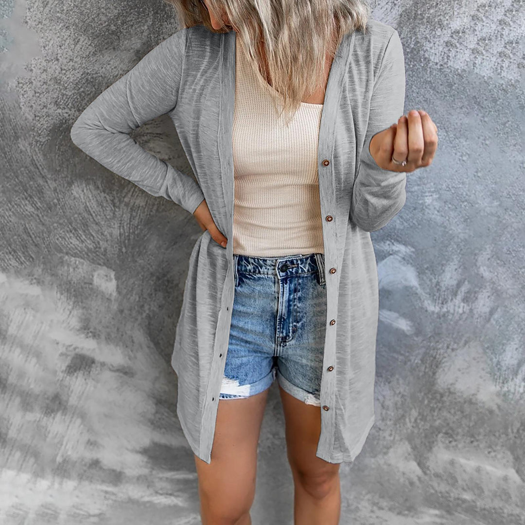 Damen Lange Strickjacke mit Knopfleiste und lässigem Schnitt EB