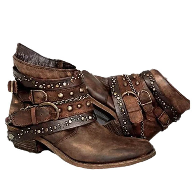 Damen modische Stiefeletten mit dekorativem Riemendesign und hochwertiger Lederoberfläche EB