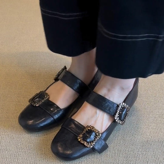 Damen Mary Jane Ballerinas mit funkelnden Schmuckdetails EB