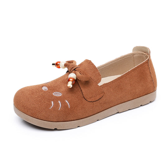 Damen Freizeit-Slipper mit verspieltem Katzenmotiv und dekorativer Schleife EB