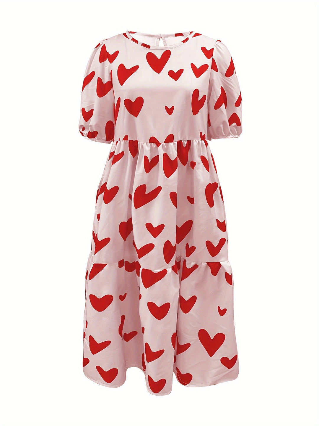 Damen Minikleid mit modernem Herzmuster und luftigen Ärmeln EB