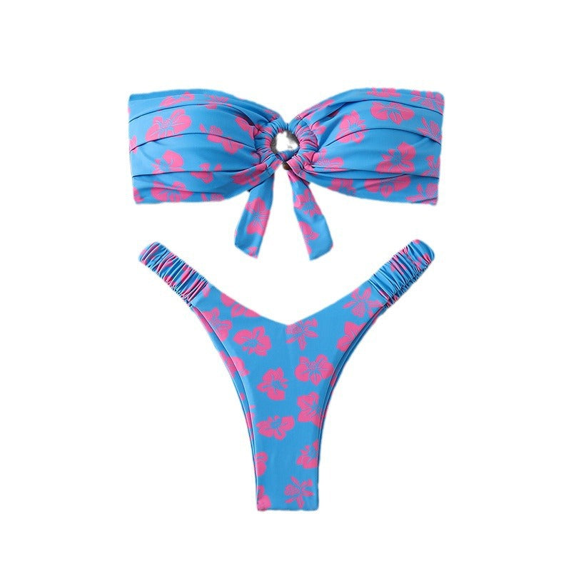 Damen Bandeau-Bikini mit raffiniertem Blumenmuster EB