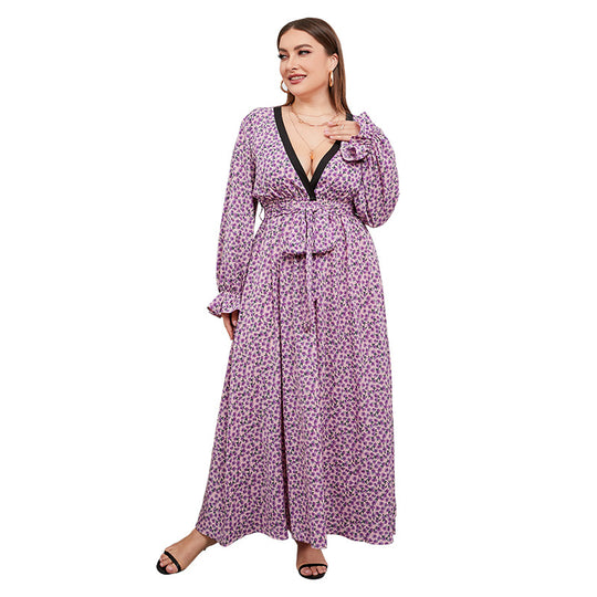 Damen Maxikleid mit elegantem V-Ausschnitt und Rüschendetails EB