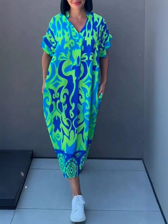 Damen Luftiges Freizeitkleid mit V-Ausschnitt und praktischen Taschen EB