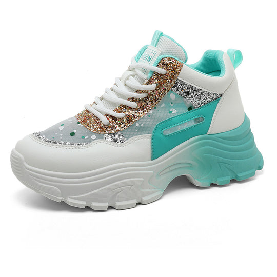 Damen Trendige Chunky Sneakers mit glitzernden Akzenten und ausgeprägtem Sohlenprofil EB