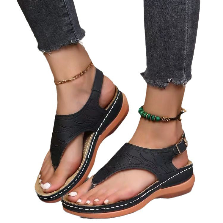Damen komfortable Zehensandalen mit eleganter Schnalle und gepolsterter Innensohle EB