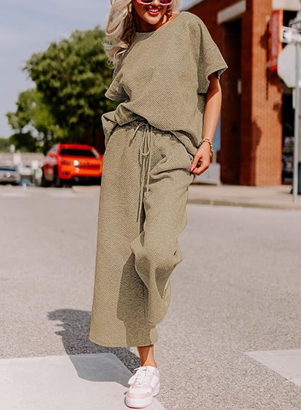 Damen lässiges Jumpsuit-Set aus weichem Material mit elastischem Bund und weit geschnittenen Beinen EB