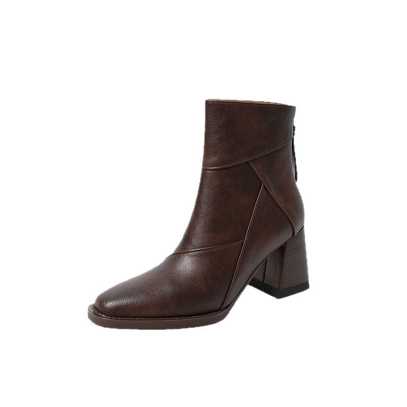 Damen elegante Stiefeletten mit modischem Blockabsatz und seitlichem Reißverschluss EB
