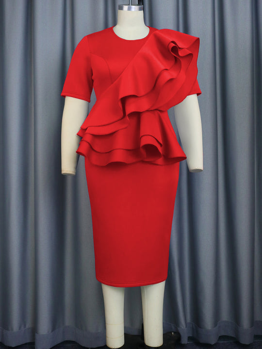 Damen stilvolles Kleid mit voluminösem Rüschendesign EB