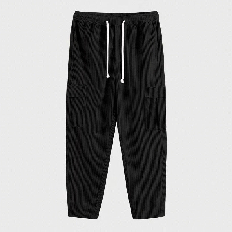 Herren Cord-Cargo-Hose mit elastischem Bund, Kordelzug & aufgesetzten Klappentaschen EB