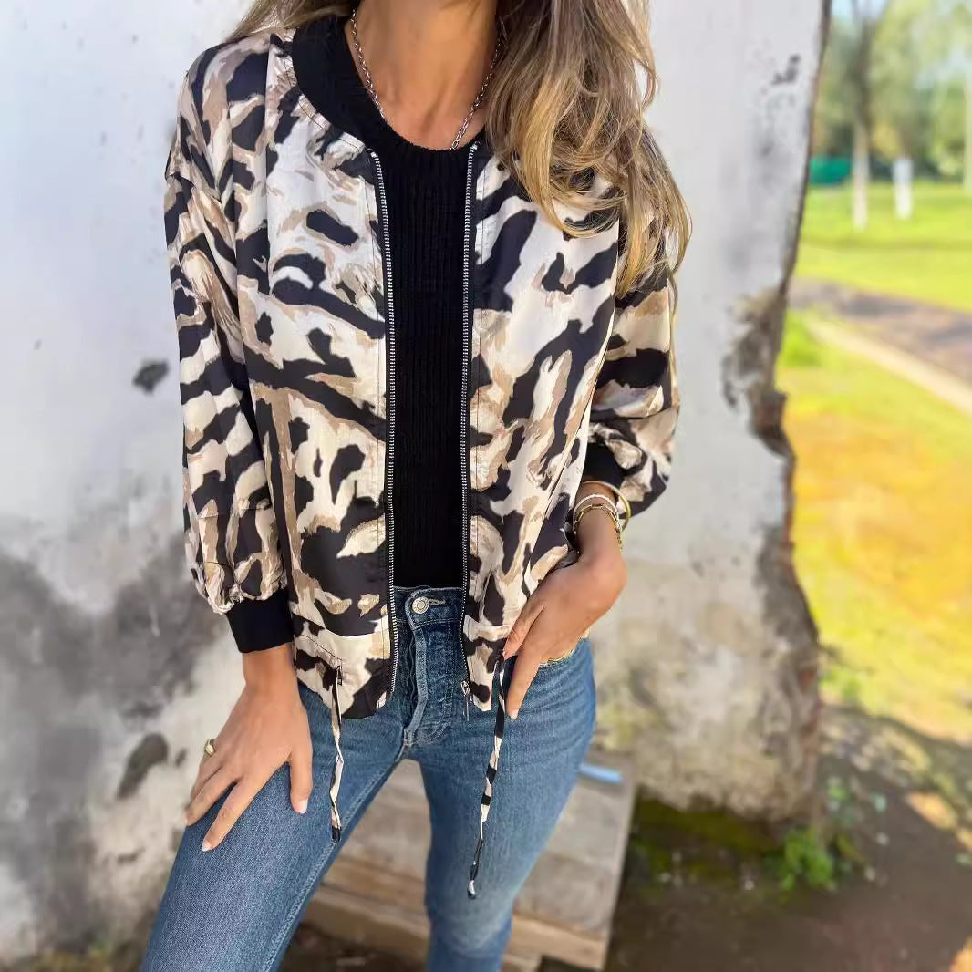 Damen Sportliche Bomberjacke mit trendigem Tiermuster EB