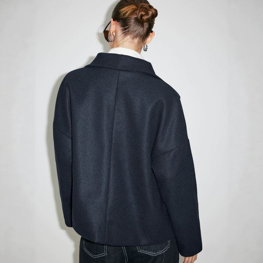 Damen Doppelreihiger Kurzmantel mit Stehkragen, überschnittener Schulter und klarer Boxy-Silhouette EB