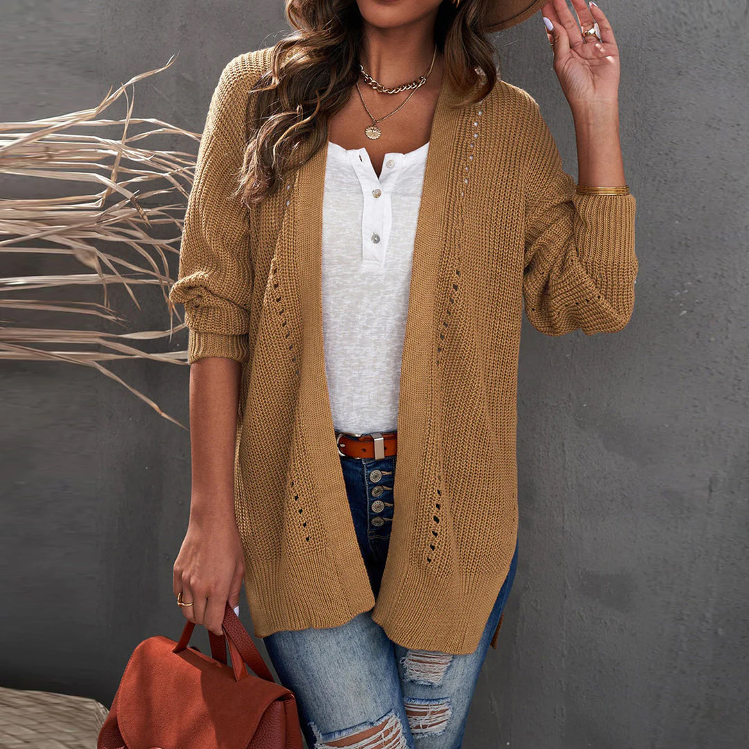 Damen offene Strickjacke mit leichter Lochstruktur und komfortabler Passform EB