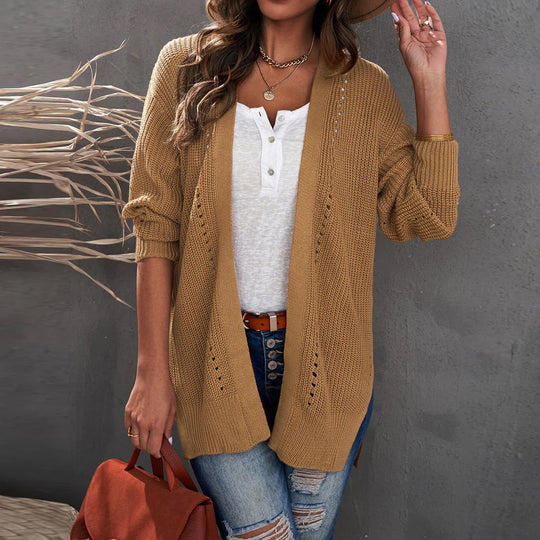 Damen offene Strickjacke mit leichter Lochstruktur und komfortabler Passform EB